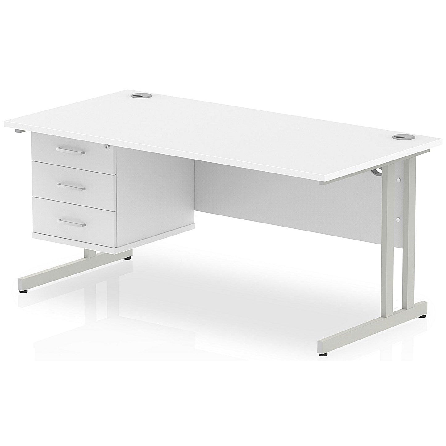 Impulse 1600mm Rectangular Office Desk With Fixed 3 Drawer Pedestal, Silver Cantilever Leg, White Easy2Order : MI002215