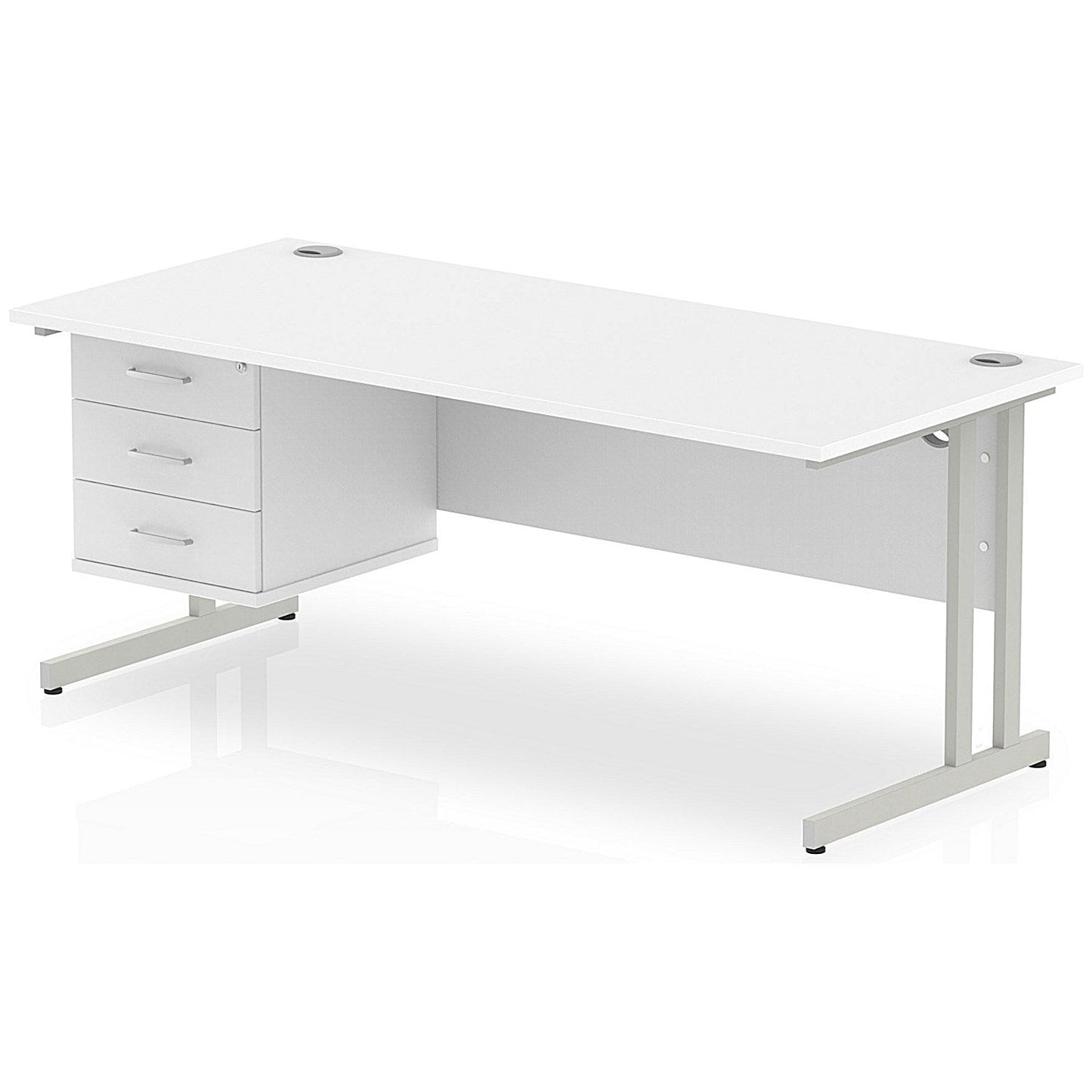 Impulse 1800mm Rectangular Office Desk With Fixed 3 Drawer Pedestal, Silver Cantilever Leg, White Easy2Order : MI002216
