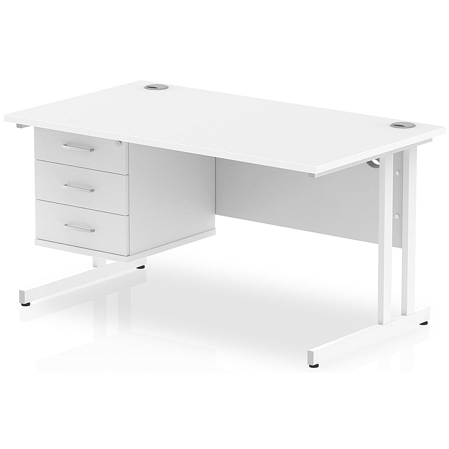Impulse 1400mm Rectangular Office Desk With Fixed 3 Drawer Pedestal, White Cantilever Leg, White Easy2Order : MI002218
