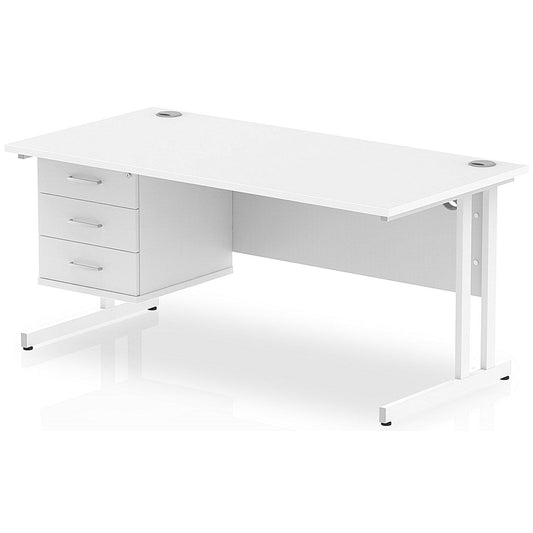 Impulse 1600mm Rectangular Office Desk With Fixed 3 Drawer Pedestal, White Cantilever Leg, White Easy2Order : MI002219
