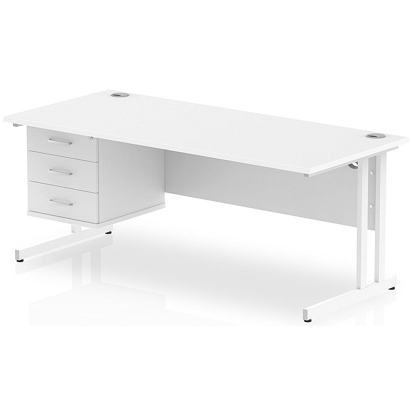 Impulse 1800mm Rectangular Office Desk With Fixed 3 Drawer Pedestal, White Cantilever Leg, White Easy2Order : MI002220