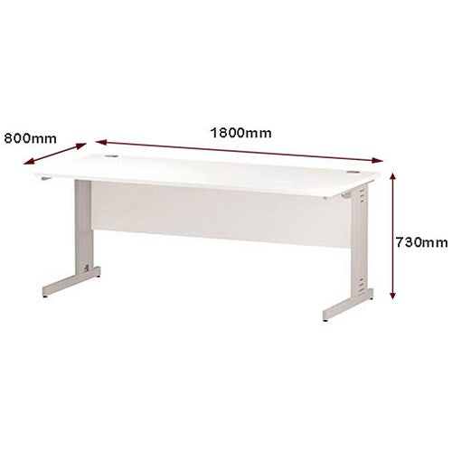 Impulse 1800mm Rectangular Desk, White Cable Managed Leg, White