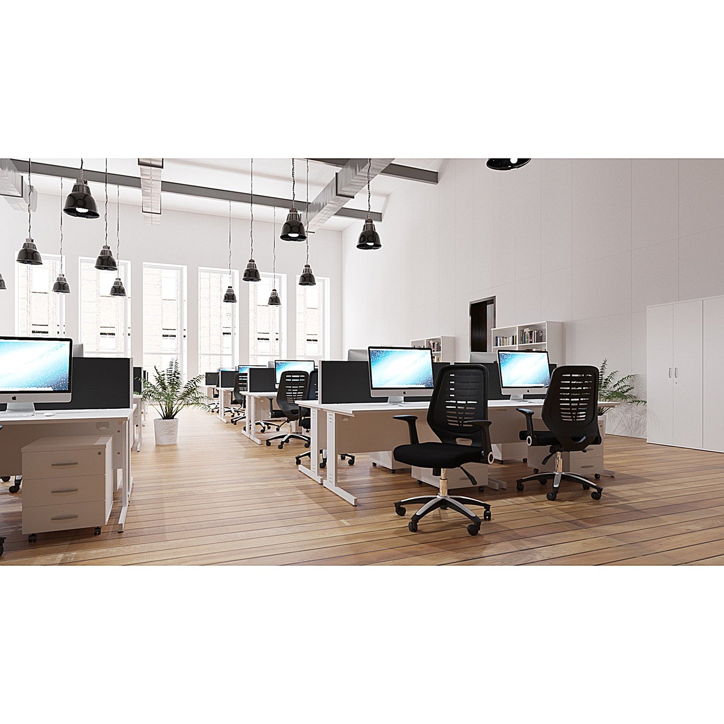 Impulse 1200mm Slim Rectangular Desk, White Cable Managed Leg, White
