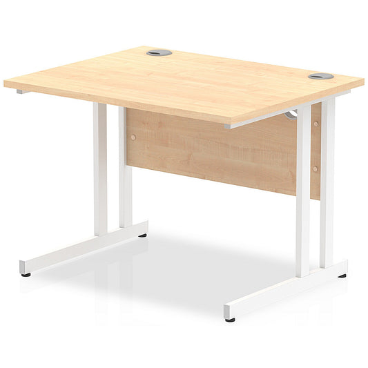 Impulse 1000mm Rectangular Desk, White Cantilever Leg, Maple