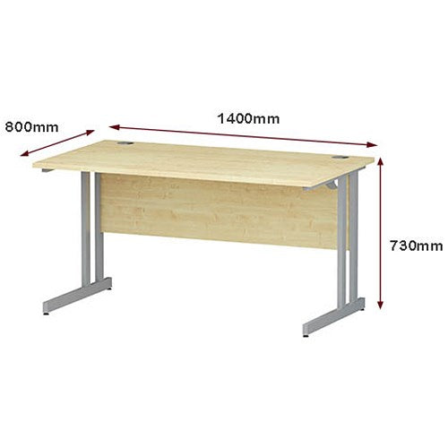 Impulse 1400mm Rectangular Desk, White Cantilever Leg, Maple