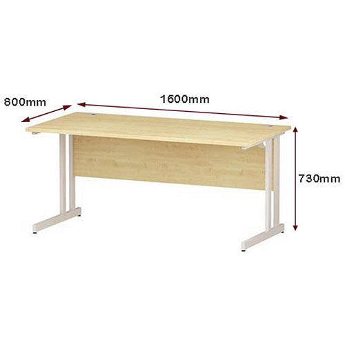 Impulse 1600mm Rectangular Desk, White Cantilever Leg, Maple