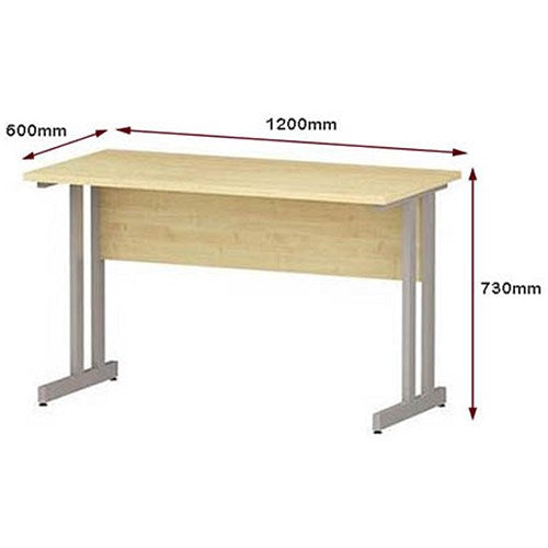 Impulse 1200mm Slim Rectangular Desk, Silver Cantilever Leg, Maple