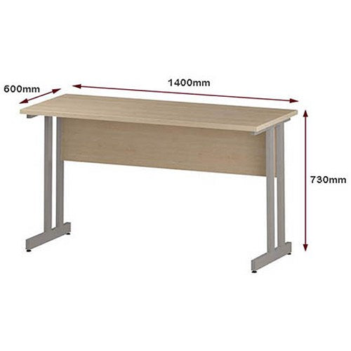 Impulse 1400mm Slim Rectangular Desk, Silver Cantilever Leg, Maple