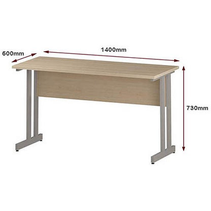 Impulse 1400mm Slim Rectangular Desk, Silver Cantilever Leg, Maple