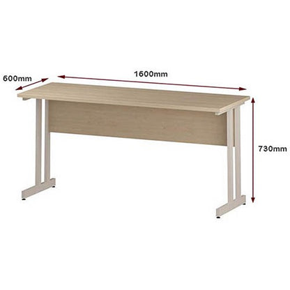 Impulse 1600mm Slim Rectangular Desk, White Cantilever Leg, Maple