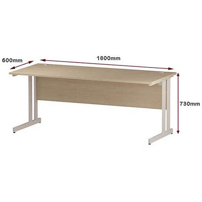 Impulse 1800mm Slim Rectangular Desk, White Cantilever Leg, Maple