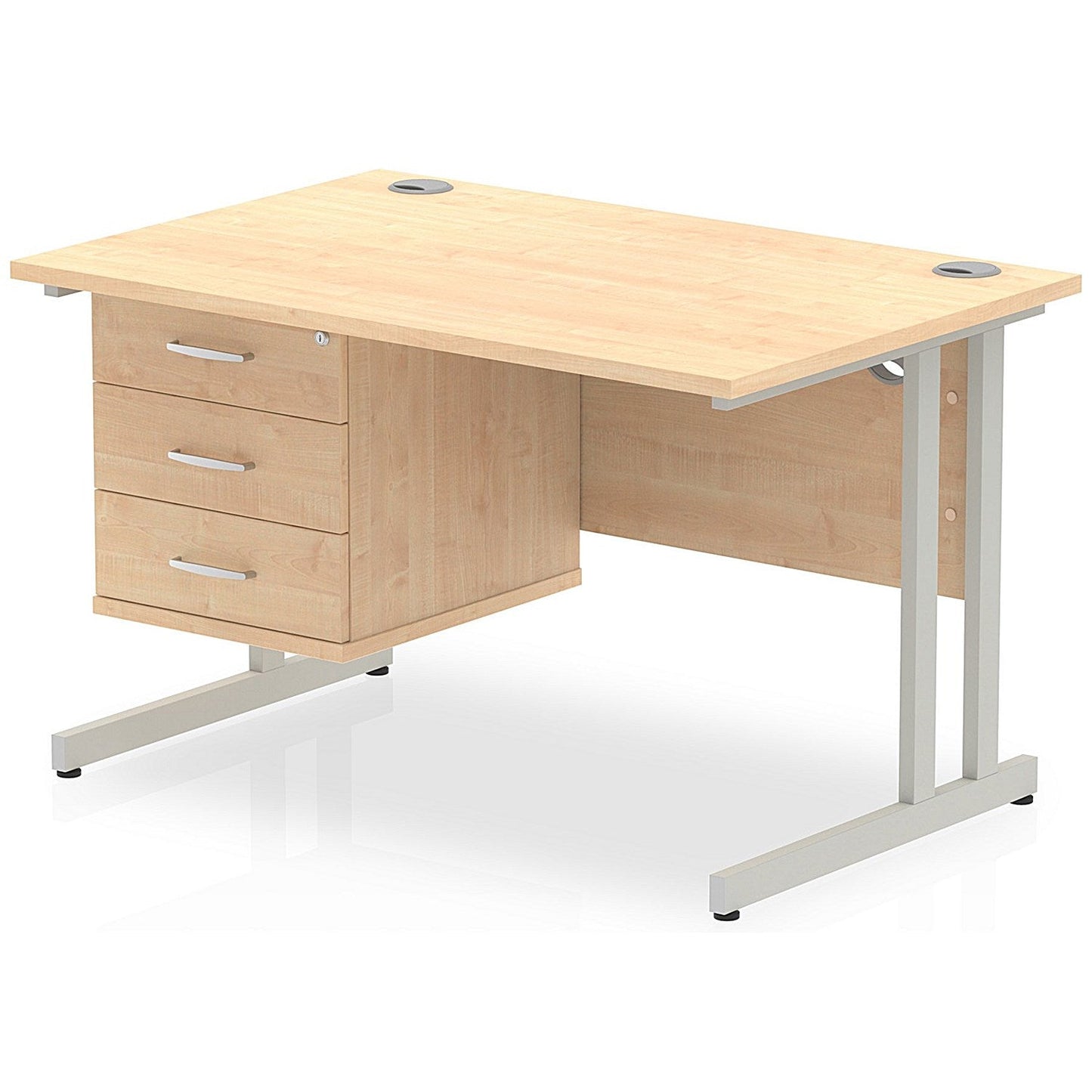 Impulse 1200mm Rectangular Office Desk With Fixed 3 Drawer Pedestal, Silver Cantilever Leg, Maple Easy2Order : MI002439
