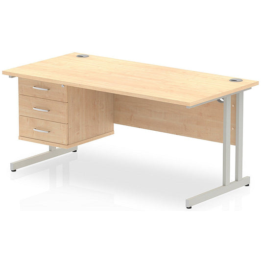 Impulse 1600mm Rectangular Office Desk With Fixed 3 Drawer Pedestal, Silver Cantilever Leg, Maple Easy2Order : MI002441