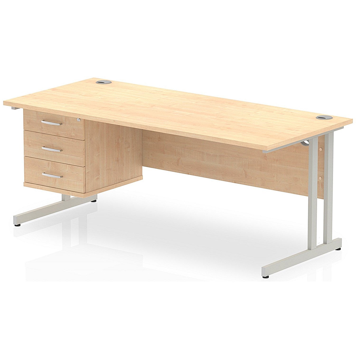 Impulse 1800mm Rectangular Office Desk With Fixed 3 Drawer Pedestal, Silver Cantilever Leg, Maple Easy2Order : MI002442