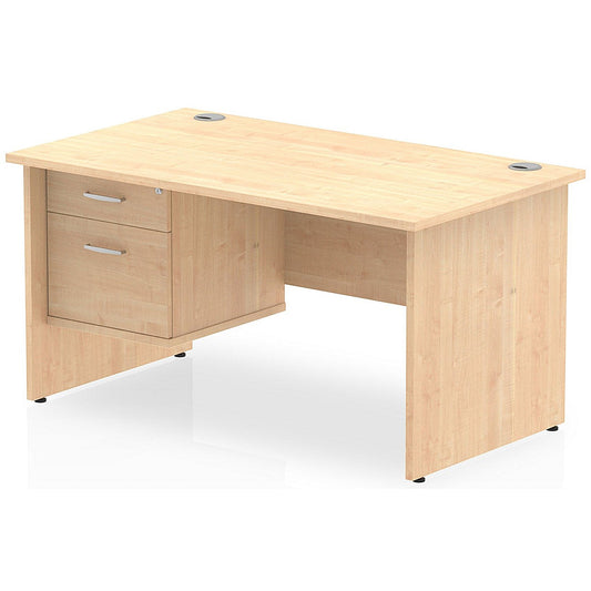 Impulse 1400mm Rectangular Desk With 2 Drawer Fixed Pedestal, Panel End Leg, Maple Easy2Order : MI002477