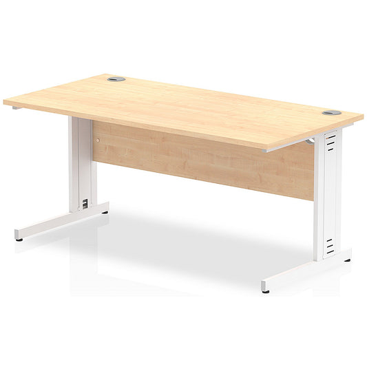 Impulse 1600mm Rectangular Desk, White Cable Managed Leg, Maple