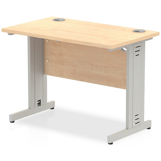 Impulse 1000mm Slim Rectangular Desk, Silver Cable Managed Leg, Maple