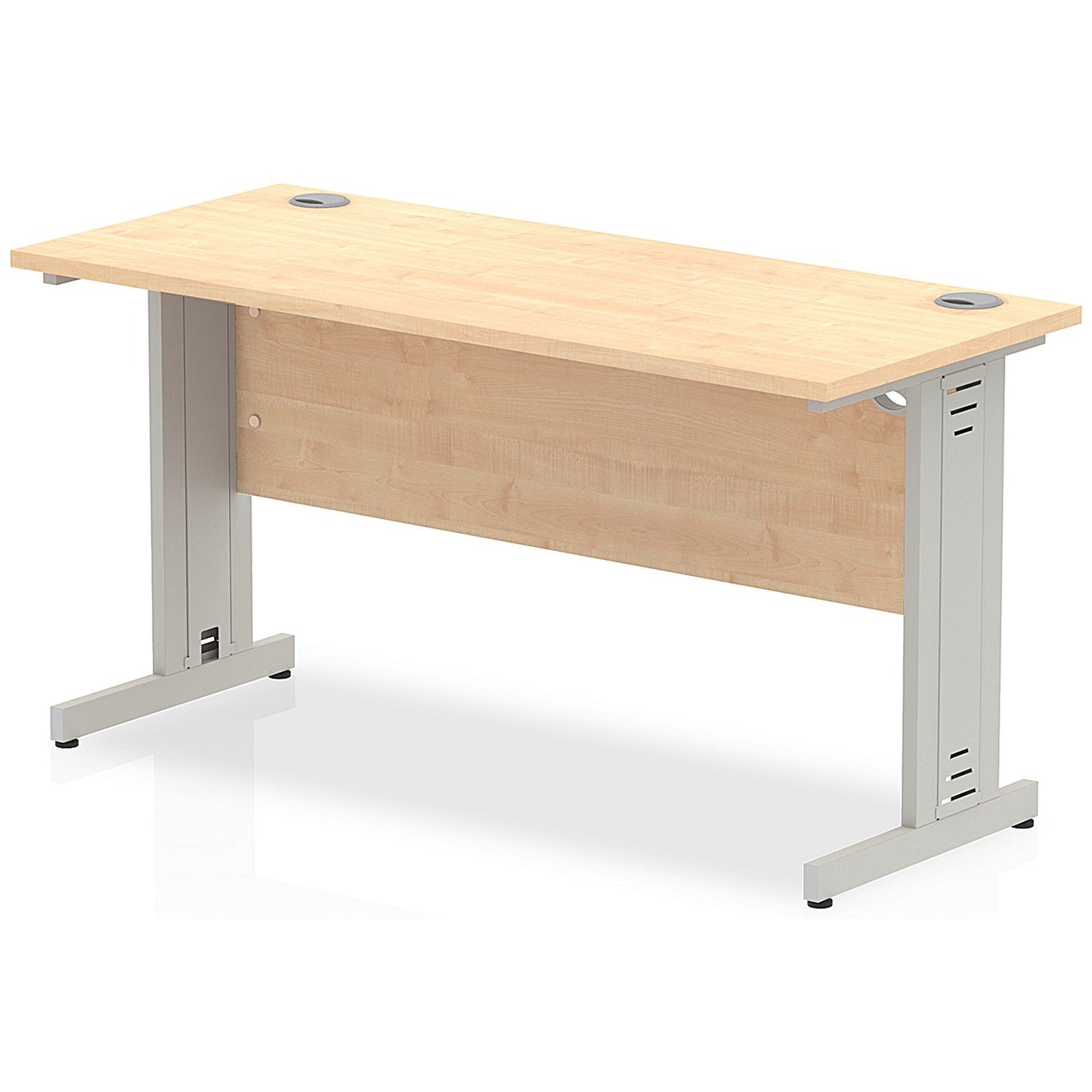 Impulse 1400mm Slim Rectangular Desk, Silver Cable Managed Leg, Maple