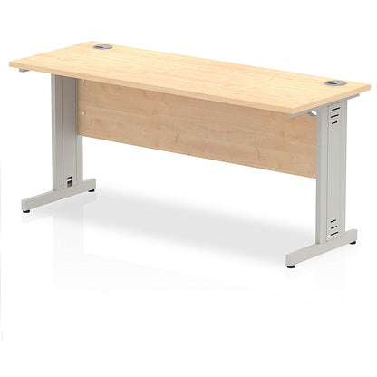 Impulse 1600mm Slim Rectangular Desk, Silver Cable Managed Leg, Maple