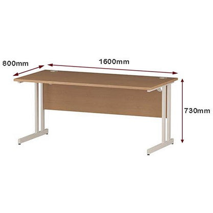 Impulse 1600mm Rectangular Desk, White Cantilever Leg, Oak