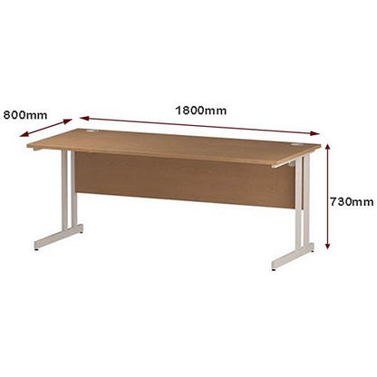 Impulse 1800mm Rectangular Desk, White Cantilever Leg, Oak