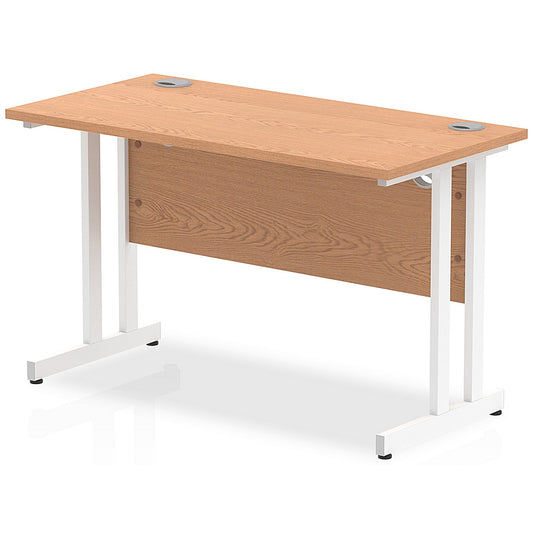 Impulse 1200mm Slim Rectangular Desk, White Cantilever Leg, Oak