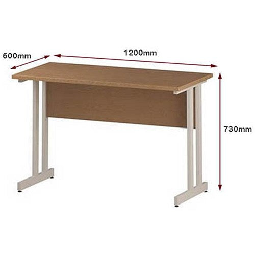 Impulse 1200mm Slim Rectangular Desk, White Cantilever Leg, Oak