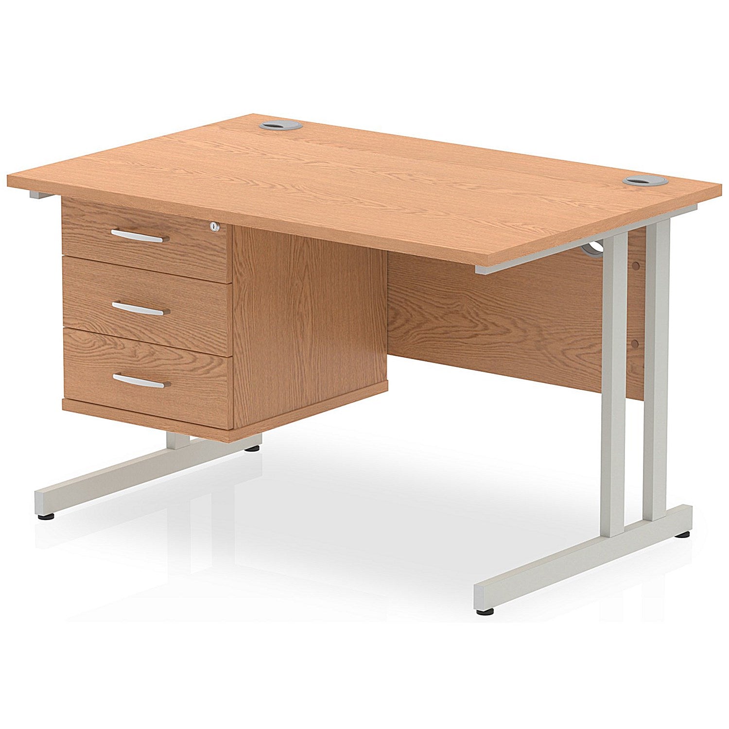 Impulse 1200mm Rectangular Office Desk With Fixed 3 Drawer Pedestal, Silver Cantilever Leg, Oak Easy2Order : MI002665