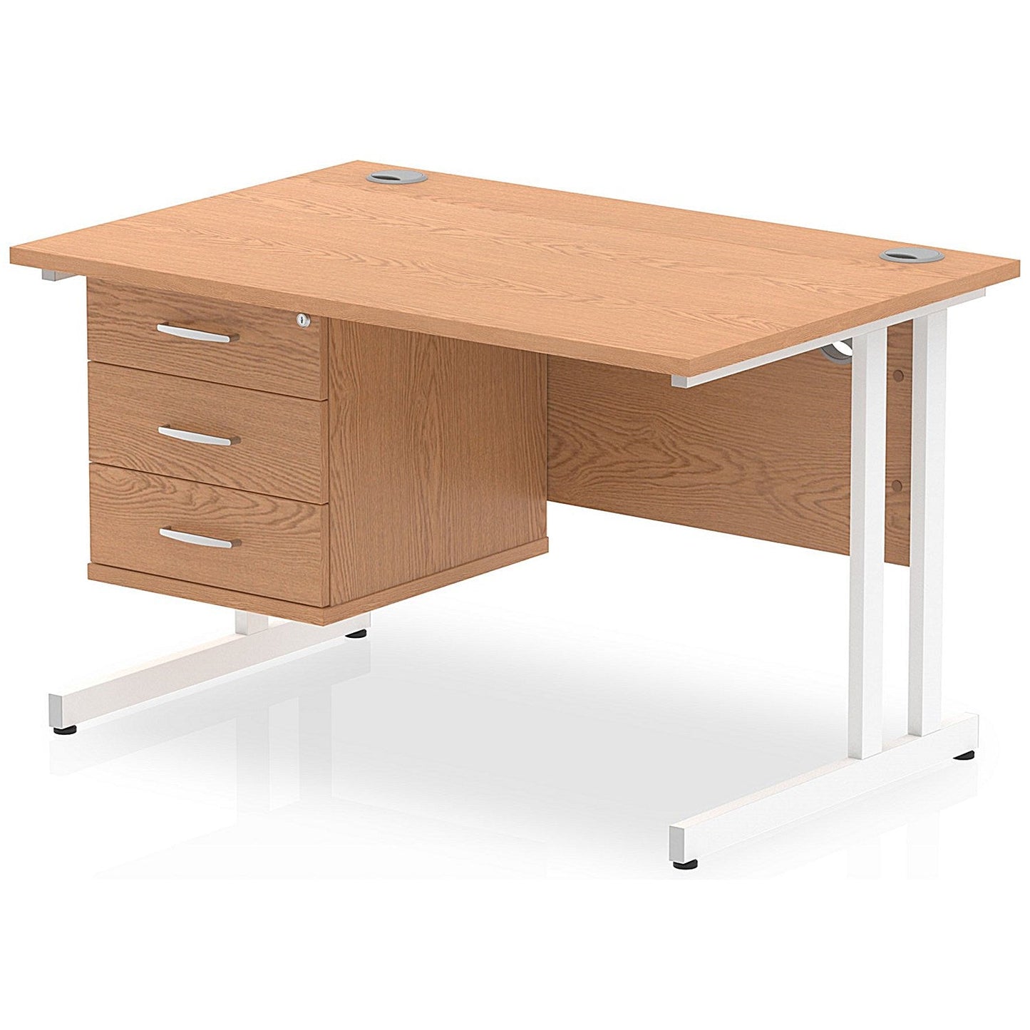 Impulse 1200mm Rectangular Office Desk With Fixed 3 Drawer Pedestal, White Cantilever Leg, Oak Easy2Order : MI002669