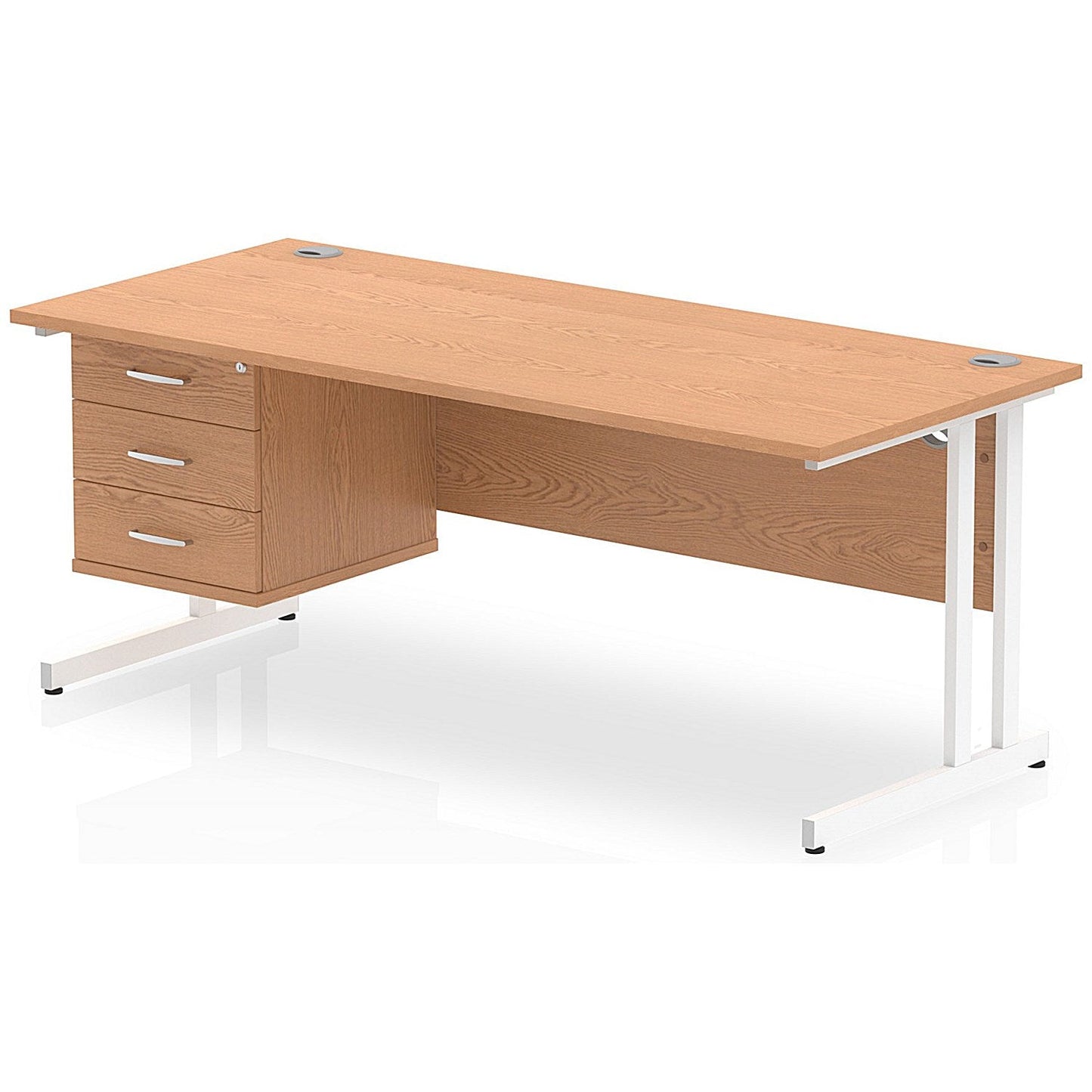 Impulse 1800mm Rectangular Office Desk With Fixed 3 Drawer Pedestal, White Cantilever Leg, Oak Easy2Order : MI002672