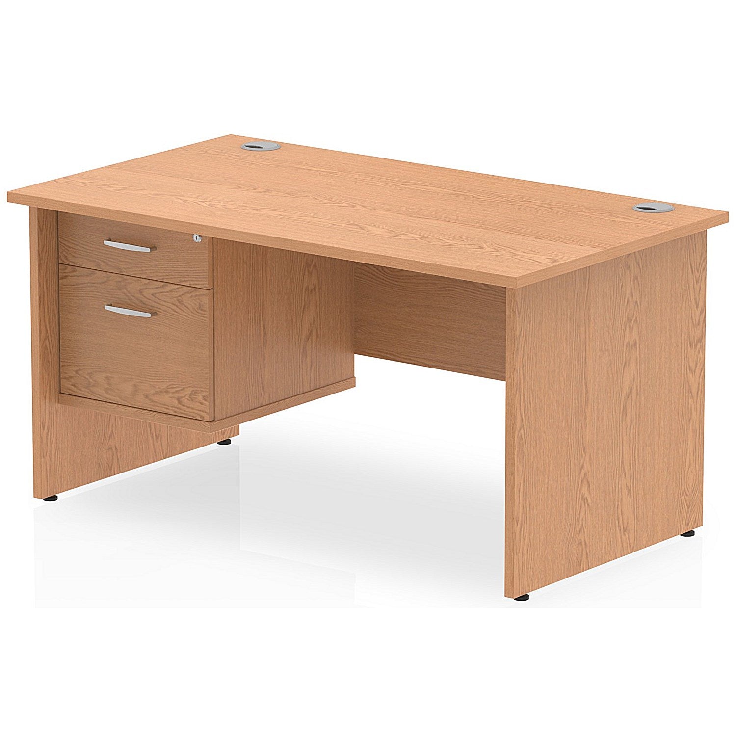 Impulse 1400mm Rectangular Desk With 2 Drawer Fixed Pedestal, Panel End Leg, Oak Easy2Order : MI002703