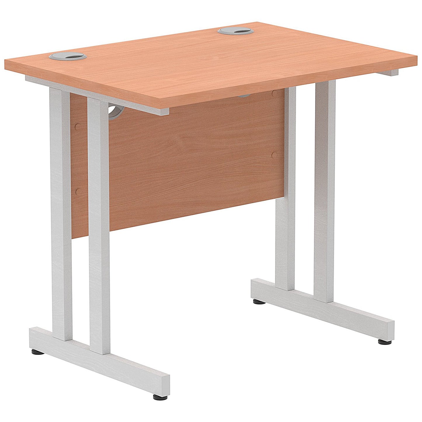 Impulse 800mm Slim Rectangular Desk, Silver Cantilever Leg, Beech