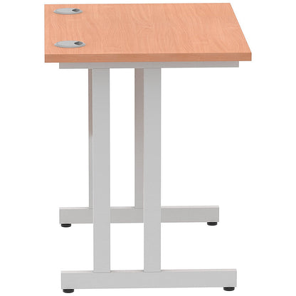Impulse 800mm Slim Rectangular Desk, Silver Cantilever Leg, Beech