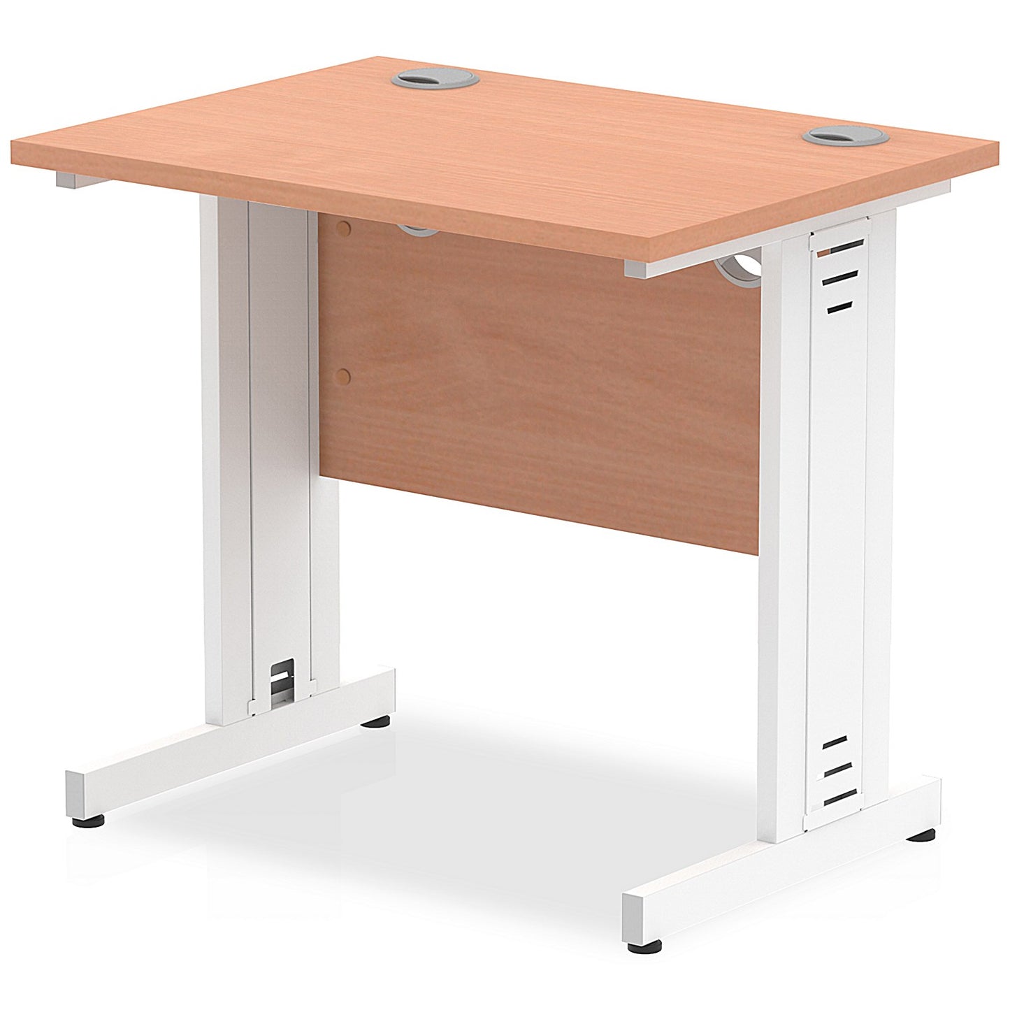Impulse 800mm Slim Rectangular Desk, White Cable Managed Leg, Beech