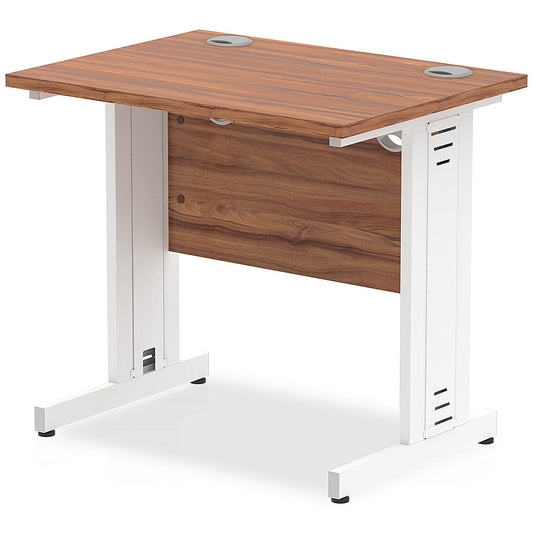 Impulse 800mm Slim Rectangular Desk, White Cable Managed Leg, Walnut