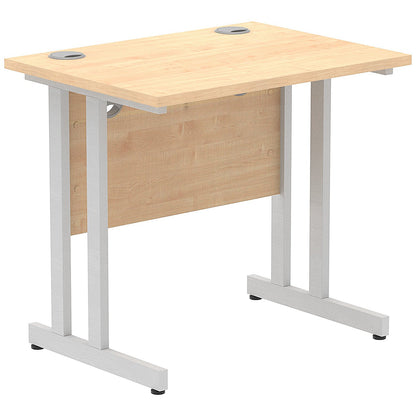 Impulse 800mm Slim Rectangular Desk, Silver Cantilever Leg, Maple