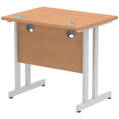 Impulse 800mm Slim Rectangular Desk, Silver Cantilever Leg, Oak