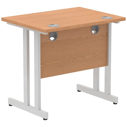 Impulse 800mm Slim Rectangular Desk, Silver Cantilever Leg, Oak