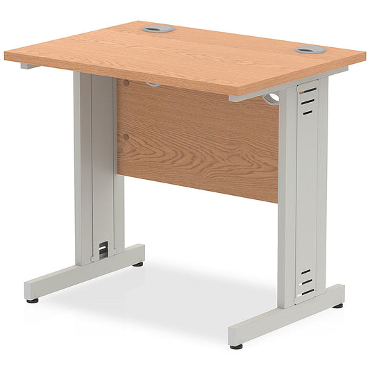 Impulse 800mm Slim Rectangular Desk, Silver Cable Managed Leg, Oak