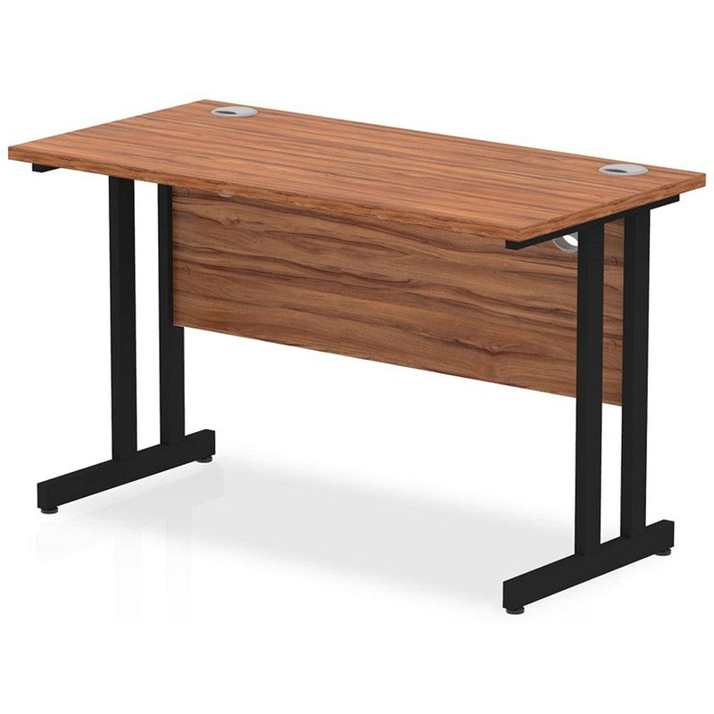 Impulse 1200mm Slim Rectangular Desk, Black Cantilever Leg, Walnut