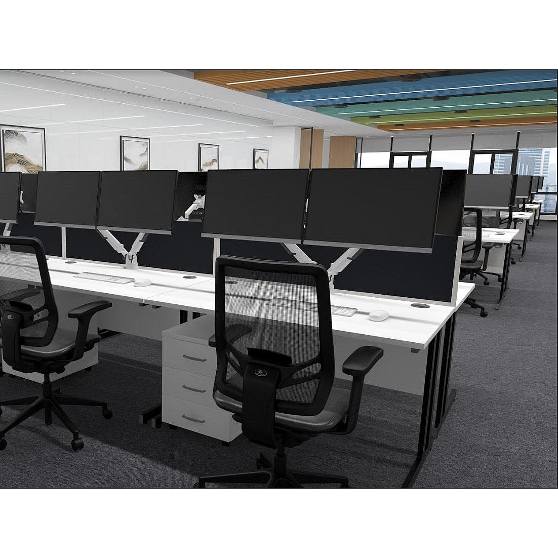 Impulse 1200mm Rectangular Desk, Black Cantilever Leg, White