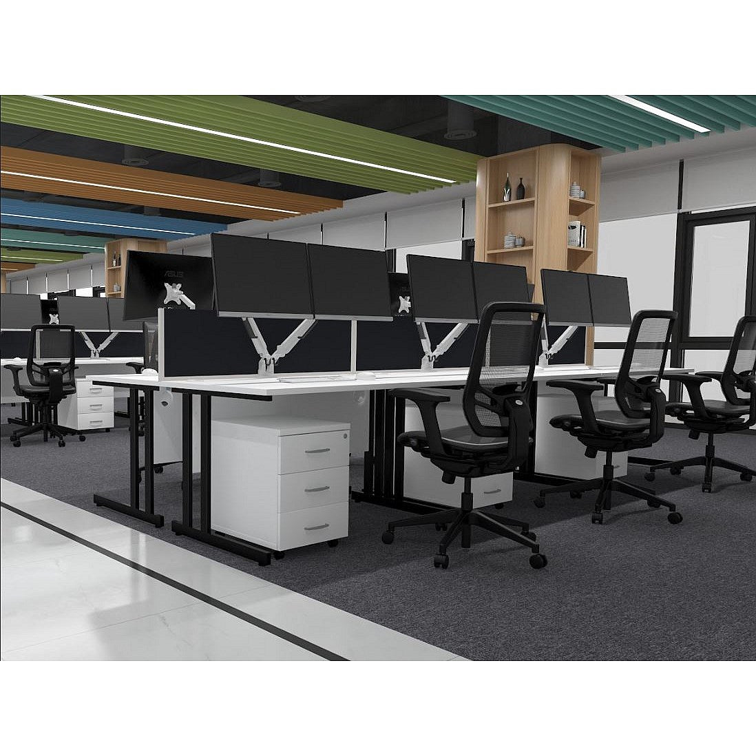Impulse 1400mm Rectangular Desk, Black Cantilever Leg, White