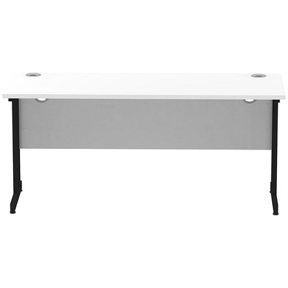 Impulse 1600mm Slim Rectangular Desk, Black Cantilever Leg, White