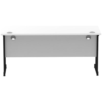 Impulse 1600mm Slim Rectangular Desk, Black Cantilever Leg, White