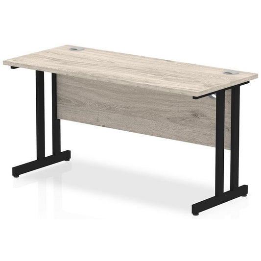 Impulse 1400mm Slim Rectangular Desk, Black Cantilever Leg, Grey Oak