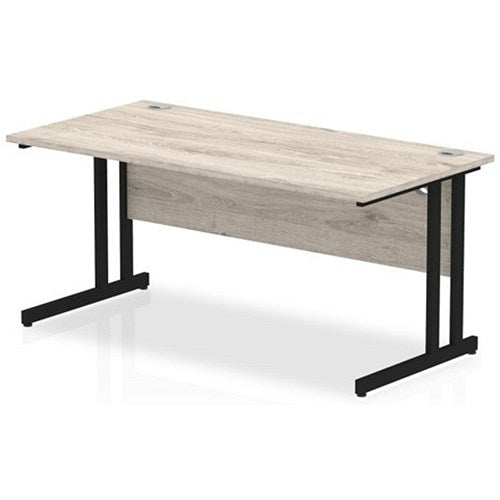 Impulse 1600mm Rectangular Desk, Black Cantilever Leg, Grey Oak