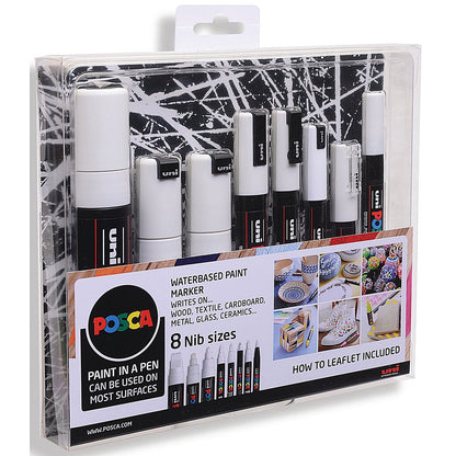 Posca Uni Posca Paint Marker Set 8 Nib Sizes White (Pack of 8)