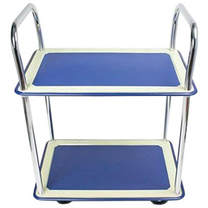 Barton 2 Shelf Trolley, Steel Frame, Capacity 120kg, Silver and Blue