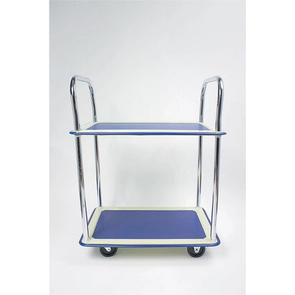 Barton 2 Shelf Trolley, Steel Frame, Capacity 120kg, Silver and Blue