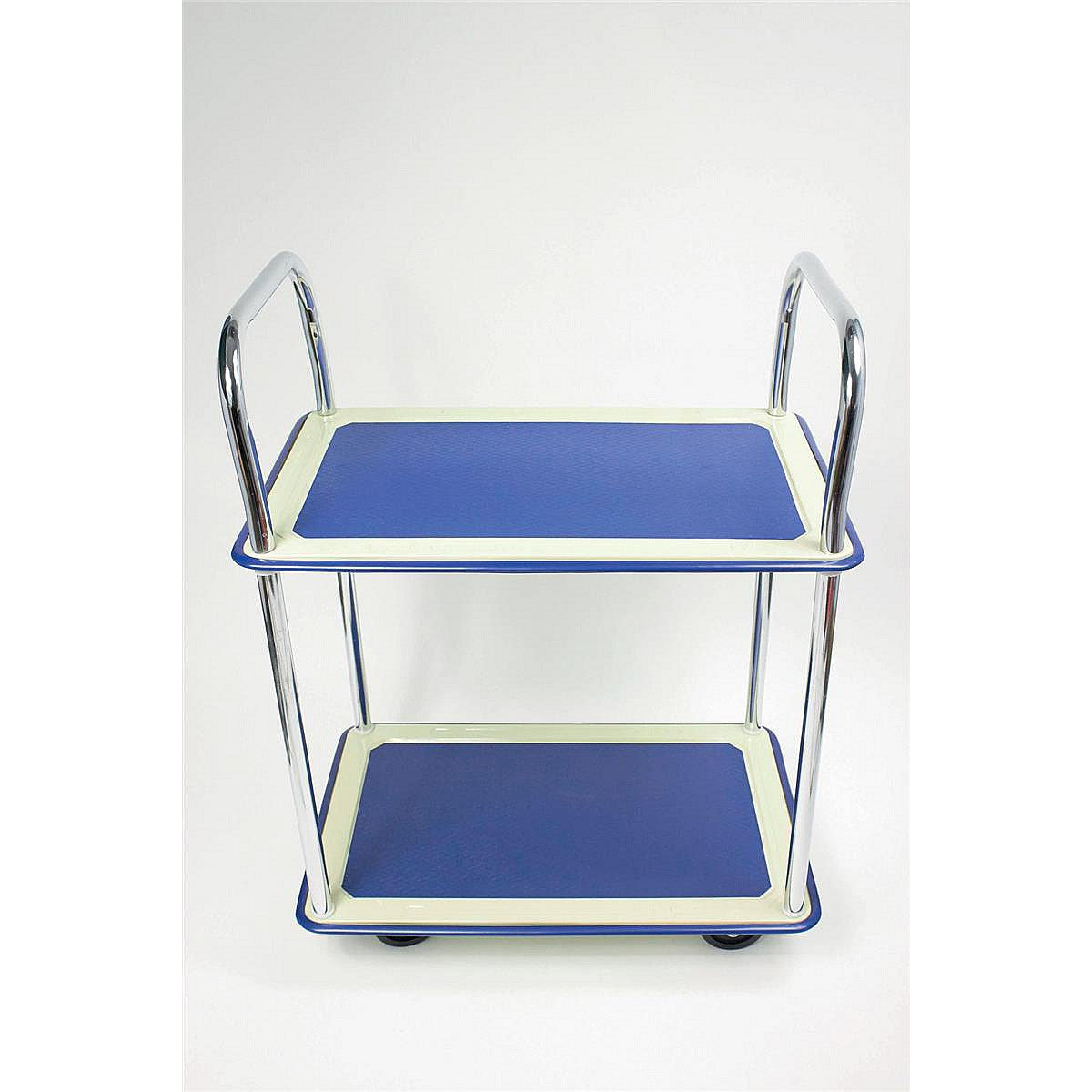 Barton 2 Shelf Trolley, Steel Frame, Capacity 120kg, Silver and Blue